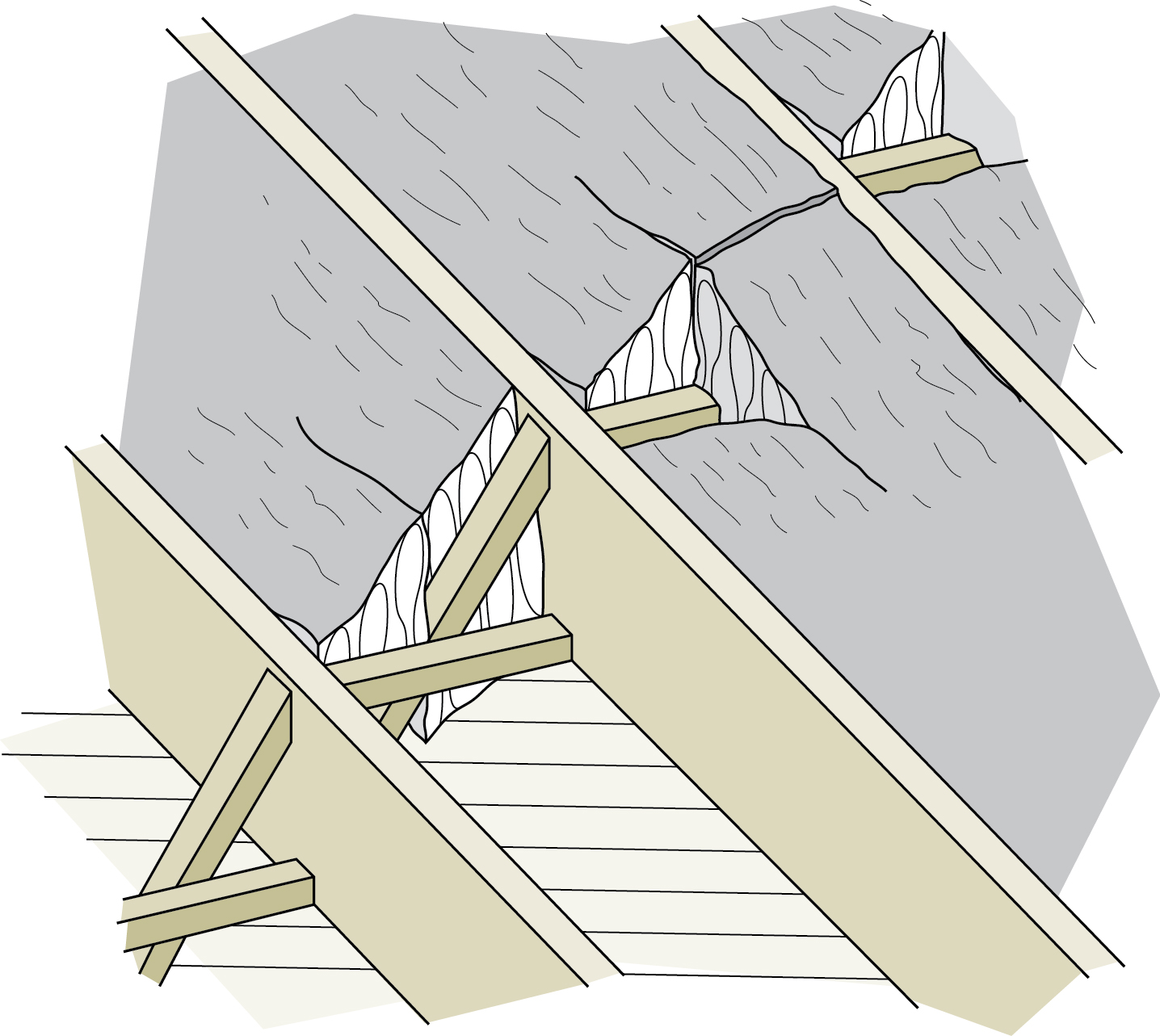 Fitting insulation around cross bracing