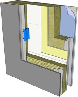 Split insulated wall assembly using semi-rigid mineral wool