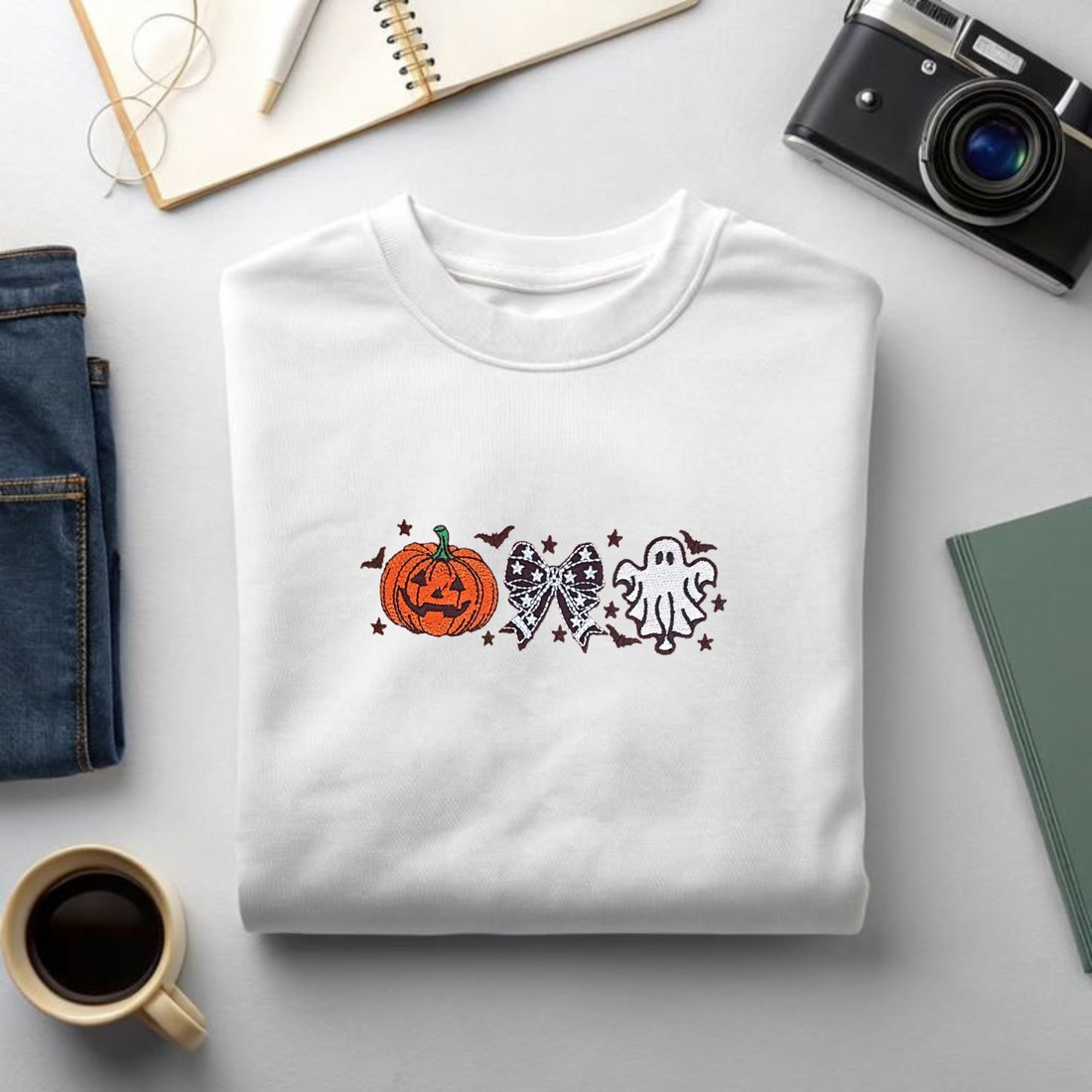 Cutesy Spooky Bows Embroidered Tee